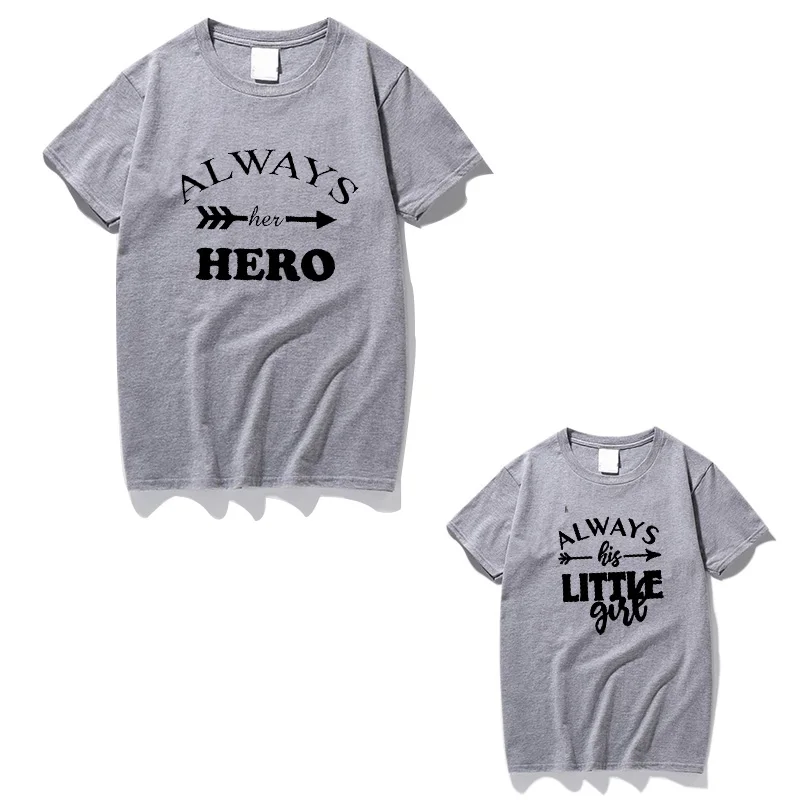Одинаковые комплекты для семьи, красивая футболка для девочек с героями мультфильма «всегда ее герой», футболка с короткими рукавами для папы и дочки, мягкая хлопковая футболка