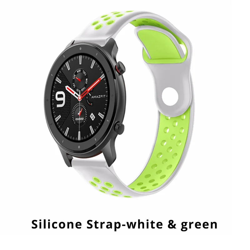 Huami Amazfit GTR 47 мм умный Браслет замена металла Милана из нержавеющей стали кожаный силиконовый холст ремешок для часов - Цвет: Silicone white green