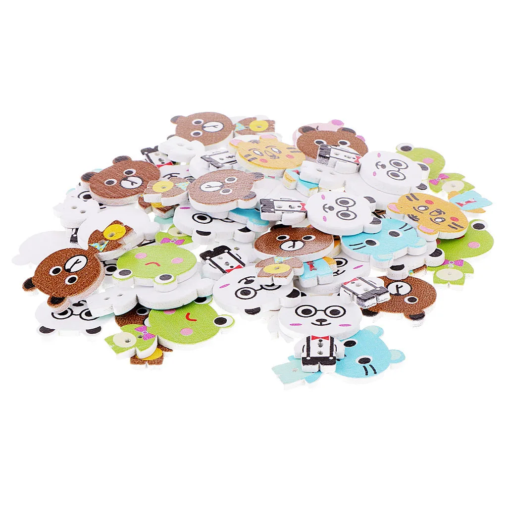 50 Pieces Lovely Cartoon Animal Wood Sewing Buttons 2 Holes For Scrapbook Crafts