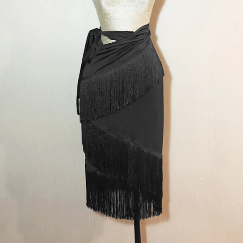 

New Latin Dance Skirt Female/Ladies Black Fringe Dress Women Rumba/Tango/Samba/Salsa Practice/Performance Stage Costume DQL1476