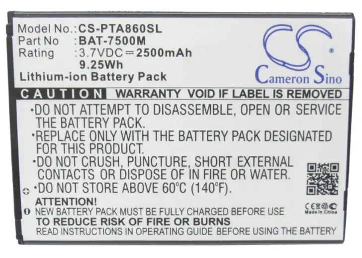 Batteria Cameron Sino 2500Mah Per Pantech Im-A860K Im-A860L Im-A860S Vega N6 Bat-7500M Cellulare, Batteria Smartphone