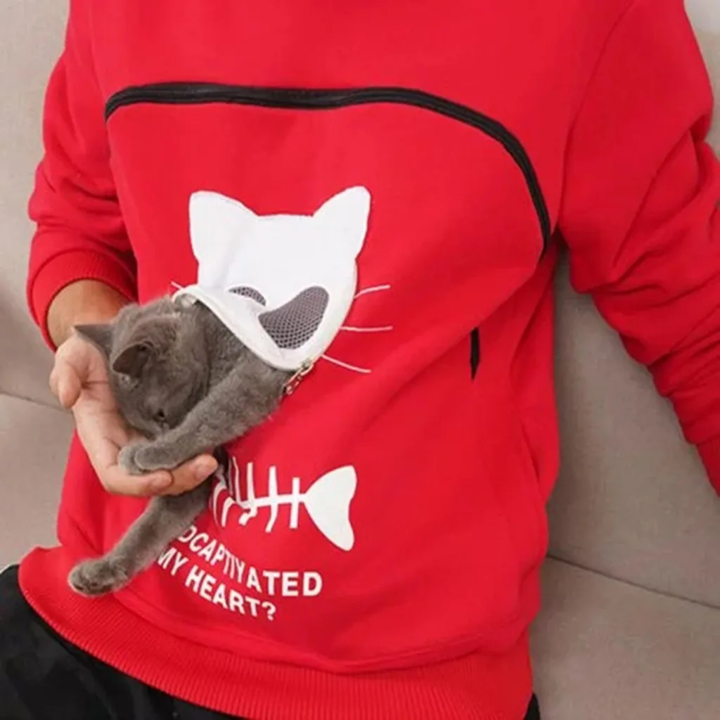  Autumn Winter Women Hoodies Sweatshirt Animal Pouch Hood Tops Carry Cat Breathable Pullover Blouse 