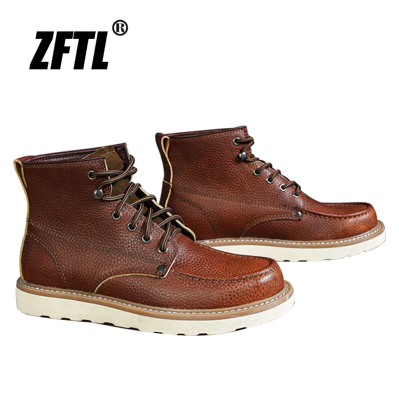 

ZFTL Men's Martins Boots Cowhide Thick-soled boots retro British outdoor Tooling shoes Ankle Boots Male Casual Lace up boots