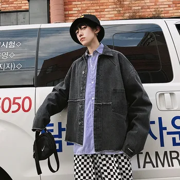 

Autumn New Denim Jacket Men Fashion Washed Solid Color Retro Casual Denim Jacket Man Streetwear Wild Hip Hop Loose Bomber Jacket