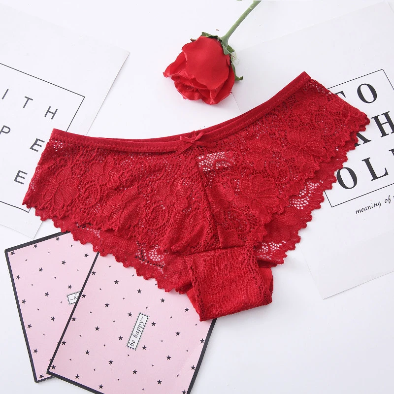Woman Panties Ladies Underwear Sexy Lace Plus Pantyhose Transparent Low Rise Cotton Briefs Intimates New Hot on Sale - Цвет: Red lace