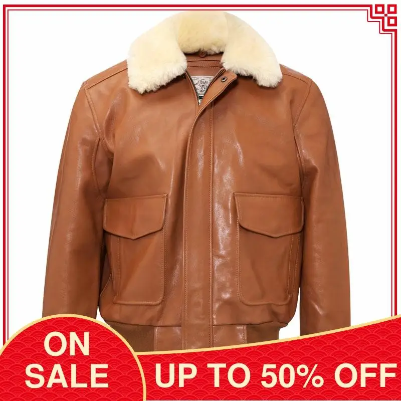 

2020 Yellow Military Style UASF Pilot Leather Jacket Men American Size 3XL Real Cowhide Winter Loose Aviator Natural Coat