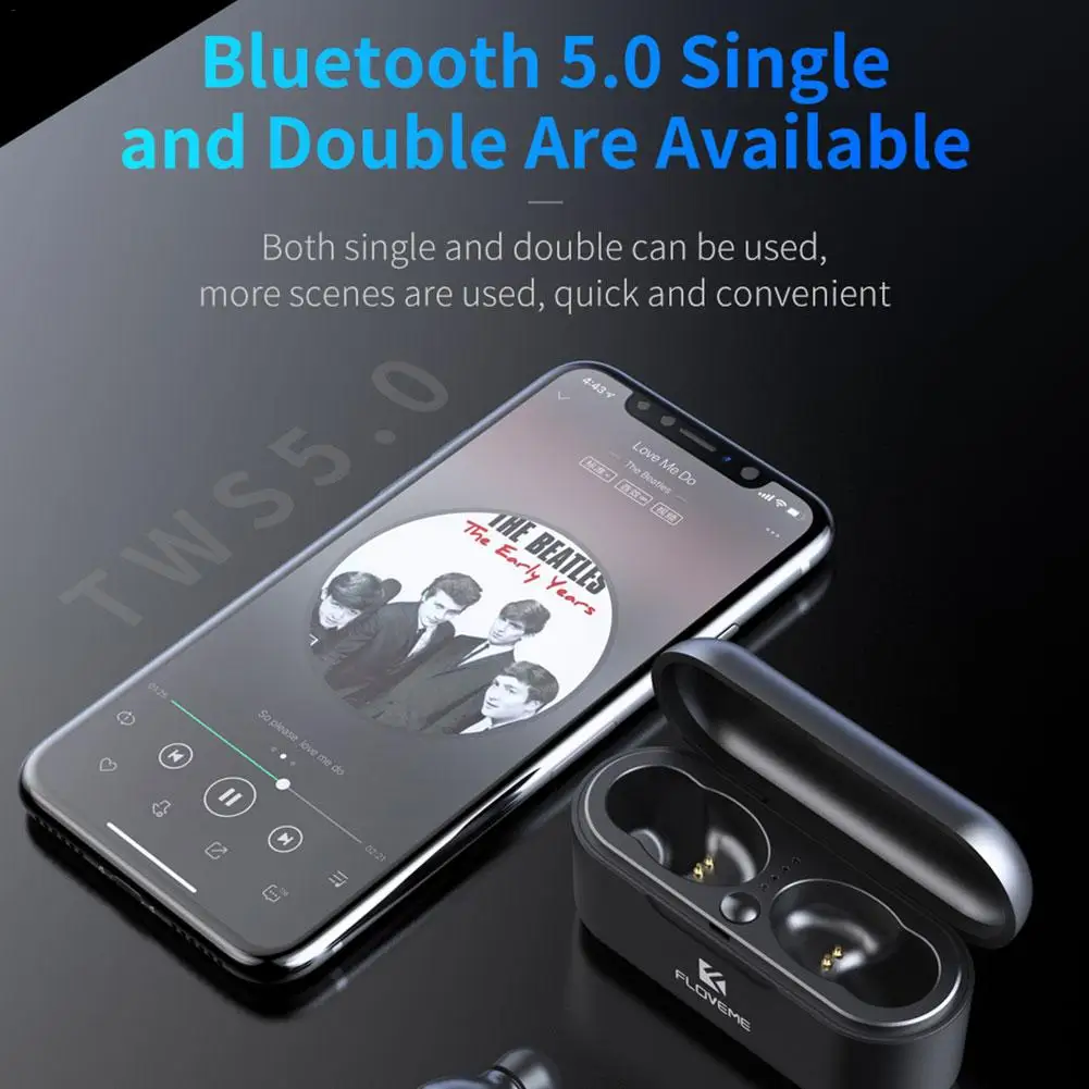 Floveme, TWS, беспроводные наушники, мини, Bluetooth, V5.0, наушники, 5D, стерео, спортивные, TWS, беспроводные наушники, наушники-вкладыши, с двойным
