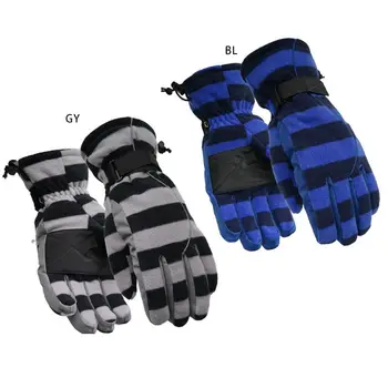 

Men Women Winter Polar Fleece Snow Ski Gloves Contrast Color Stripes Waterproof Thermal Warm Full Finger Snowboard Mittens NEW