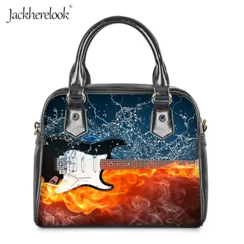 

Jackherelook Guitar Water and Fire Print Totes Music Lover Shoulder Bag Cool Musical Instrument Handbag Lady Messenger/Hand Bag