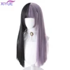 Princess Cut Long Straight Hair Lolita Color Matching Purple Black Two-Color Split Girl Lolita Double Ponytail Wig Cosplay Wig ► Photo 2/6