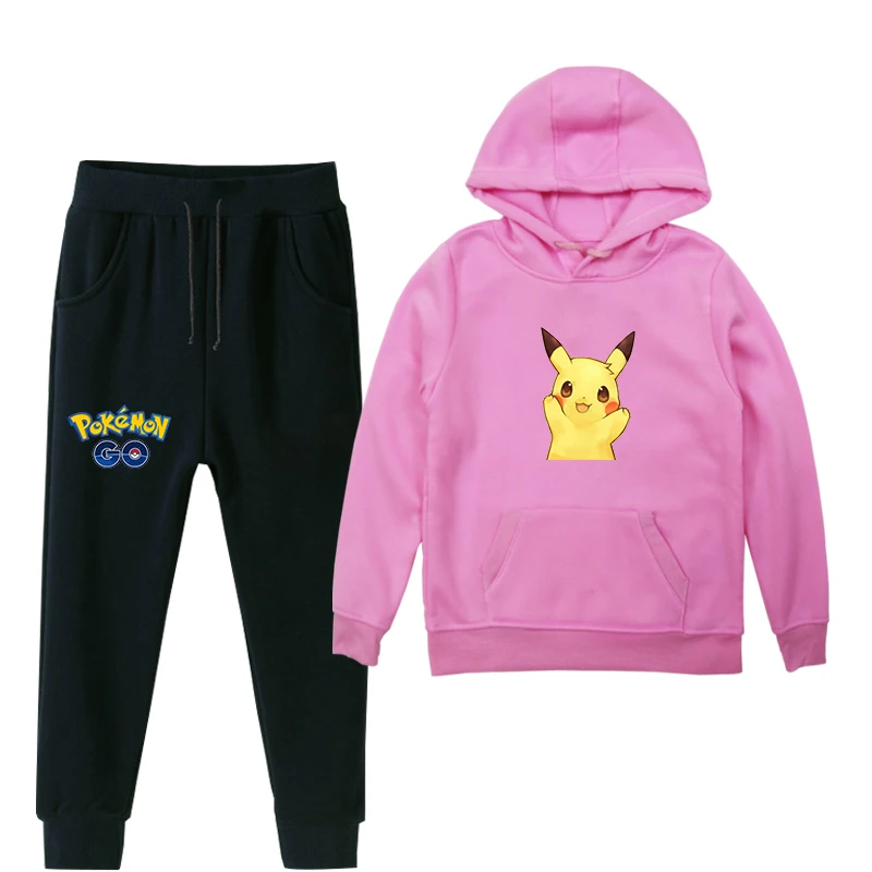12 Pokemon Pkachu Go/осенняя одежда для маленьких мальчиков и девочек костюм с капюшоном зимние теплые спортивные штаны, комплекты детской одежды комплекты одежды из 2 предметов - Цвет: 12