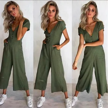 

Sexy Deep v-neck Sexy Sleeveless Jumpsuit Women Summer Fitness Slim Rompers Button Long Bodysuit Skinny Jogger
