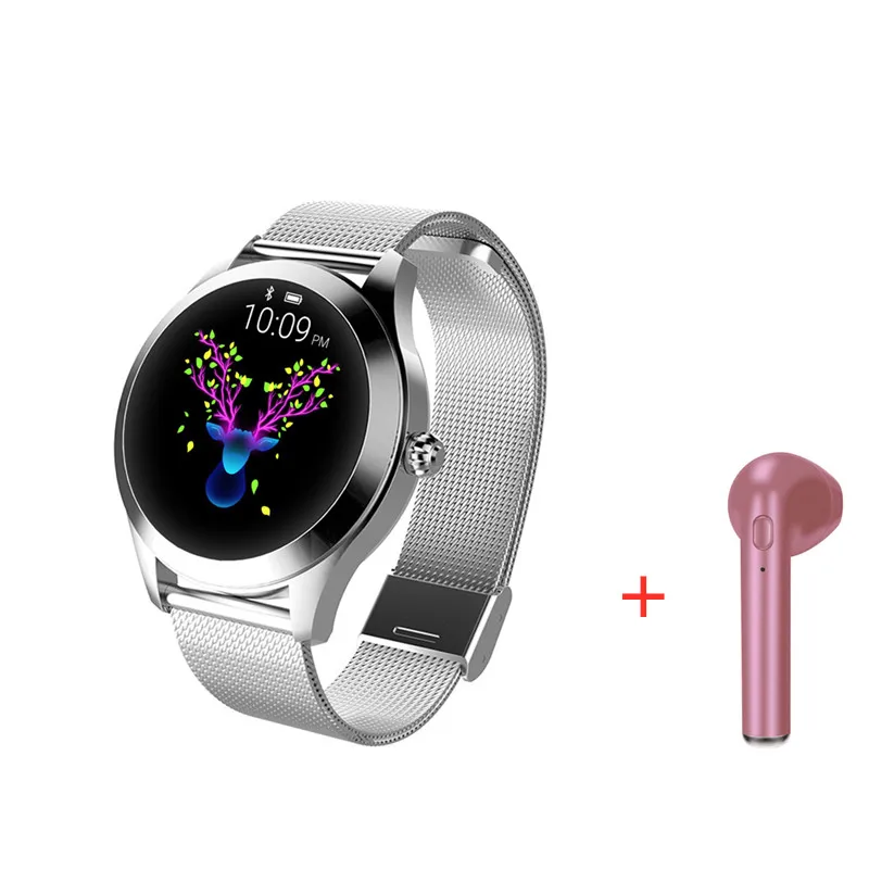 steel add headset KW10 умные часы IP68 Водонепроницаемые Bluetooth 4,0 женские Смарт-часы для Android ios Телефон HUAWEI honor 4 DM365 - Цвет: steel add headset