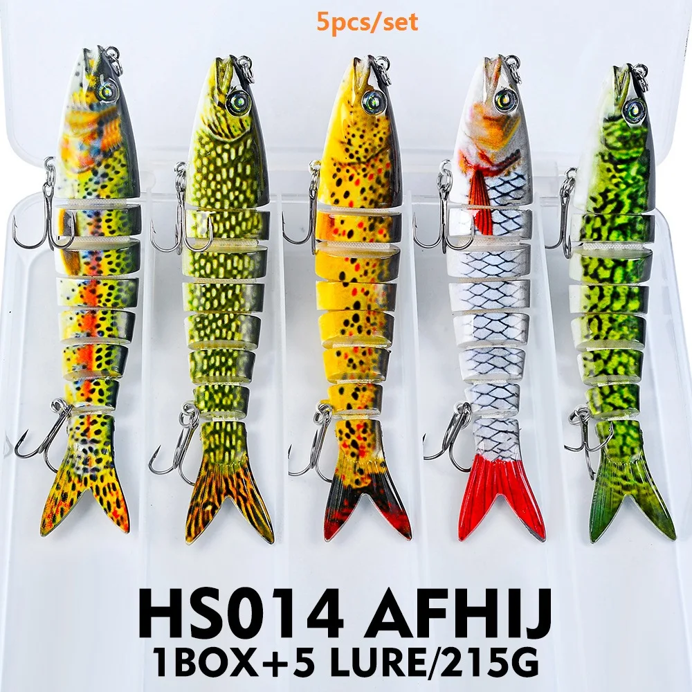

5pcs/lot Fishing Lure Set With Box Wobblers Pike Fishing Lures Artificial Multi Jointed Sections Hard Bait Trolling Carp