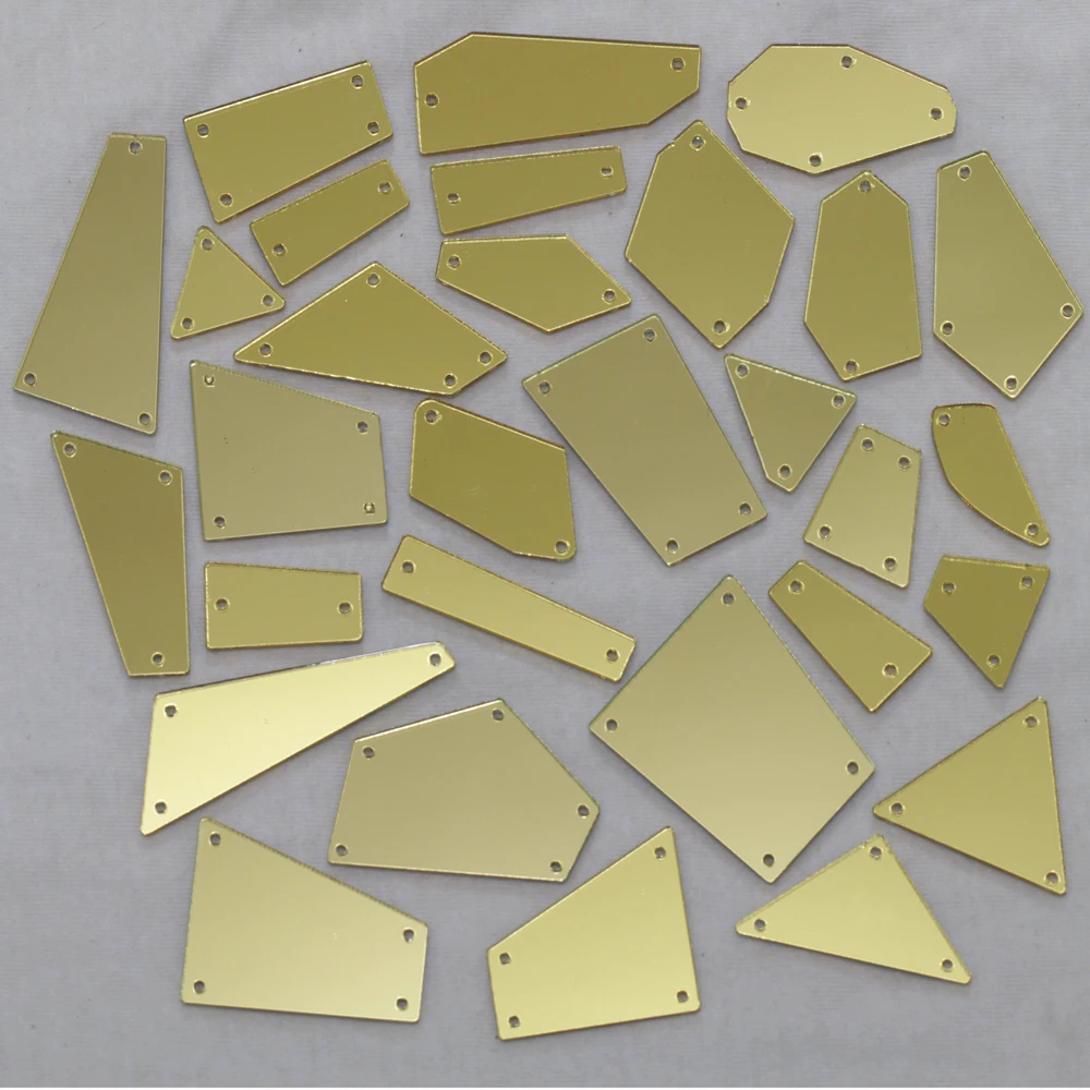 

Light Gold Acrylic Mirror Sew On Rhinestones DIY Flatback Mirror Acryl Sew On Stones with Holes For Sewing