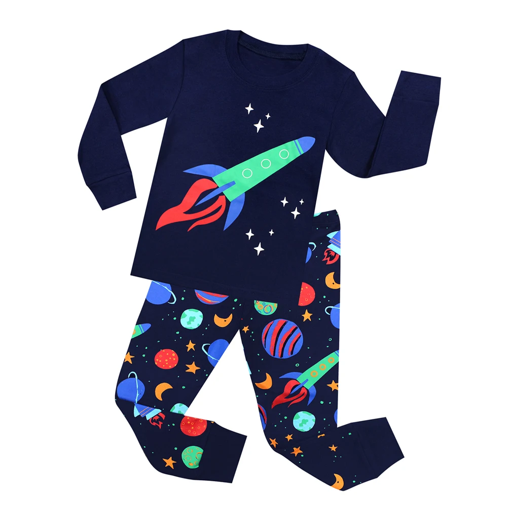 2019 new kids pajamas children sleepwear rocket pijamas for 1-8 years girls boys stripe nightwear c