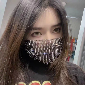 

Personality Face Jewelry Mask Breathable Summer Sunscreen Party Face Decorative Holloween Mask Rhinestone Mask with Jewelry
