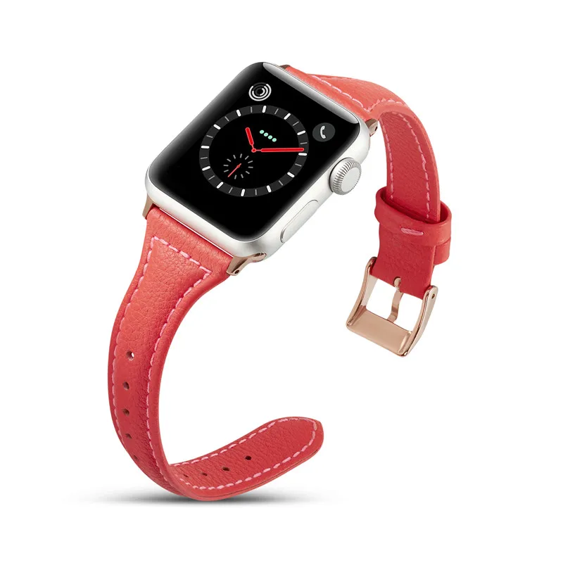 Тонкий часы с ремешком из натуральной кожи, ремешок для наручных часов Apple Watch, версии 44/40/42/38 мм Для женщин Замена Напульсники для наручных часов iWatch серии 5 4 3 2 ремень