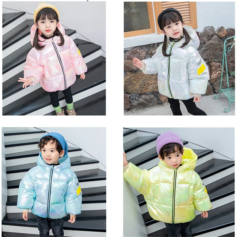 

Fashion Shiny Winter Child Down Coat Windproof Baby hooded Boys Girls Down Jackets Warm Children Outfits Kids Clothes