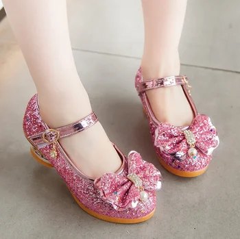 

Children Shoes Girls High Heel Princess Dance Sandals Kids Shoes Glitter Soft Leather Girls Party Dress Wedding Shoes