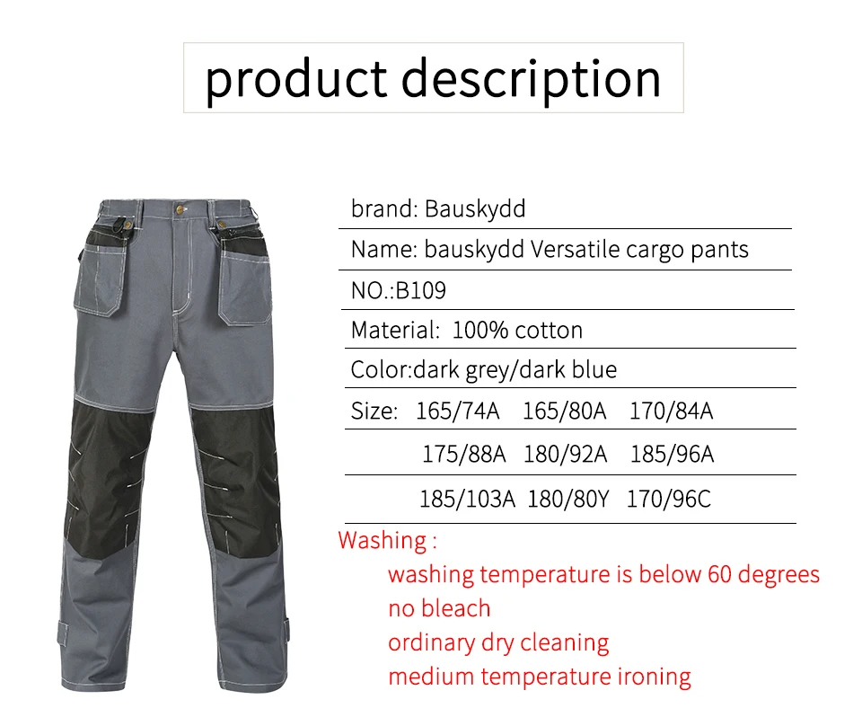 Bauskydd B109 Мужская Рабочая одежда защитные рабочие штаны комбинезоны многофункциональные карманы брюки комбинезоны рабочая одежда с наколенниками