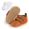 Baby Girls Boys Non-Slip PU First Walking Shoes, Buckle Strap Soft Sole Solid Infant Slip-on Sock Shoes 3