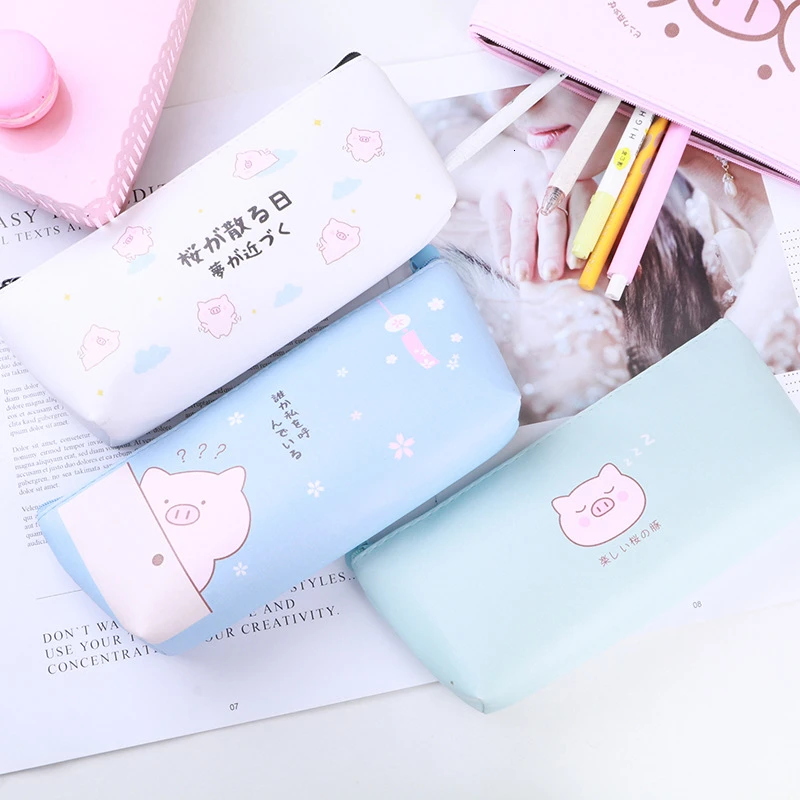 Kawaii PU школьные чехлы карандаши сумки милая большая емкость ручка коробка чехол
