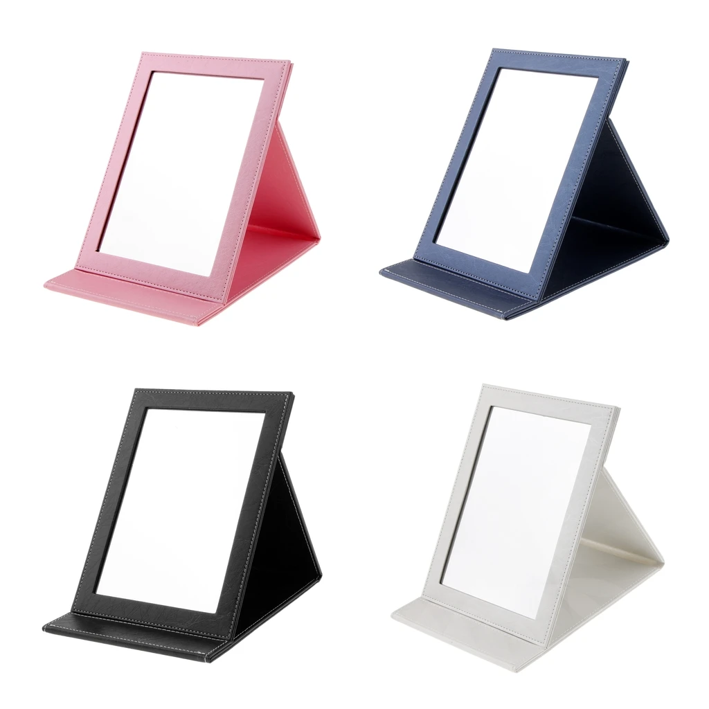 Folding Travel Mirror PU Leather Table Top/Stand Makeup Mirror Portable