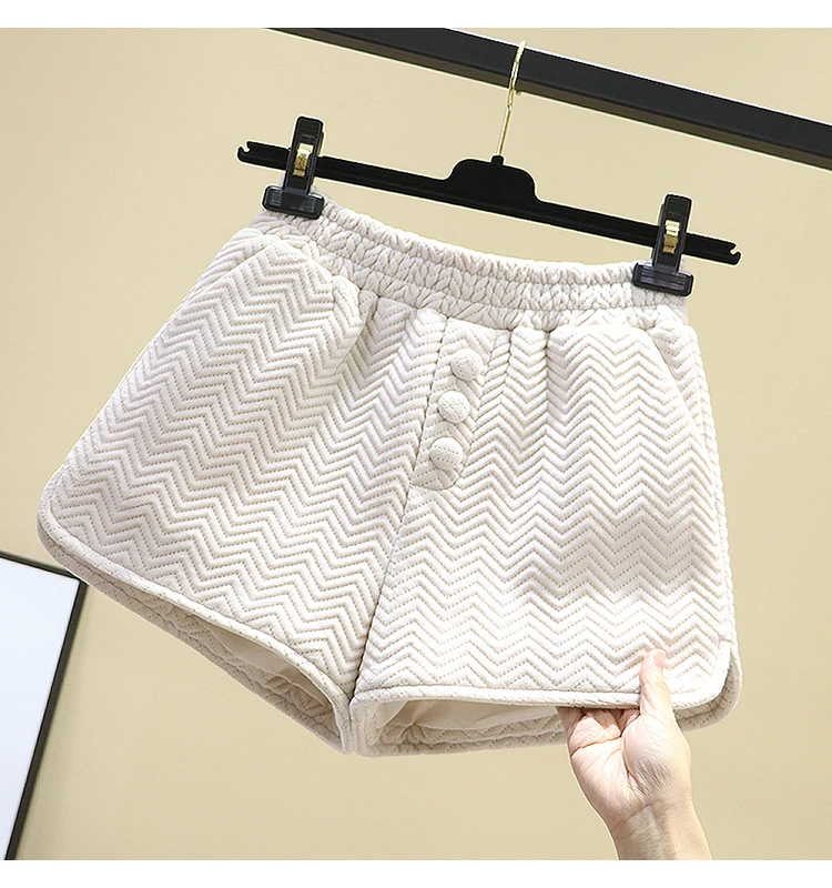 Бархатные шорты с волнистым узором и эластичной талией для женщин, новинка, Осень-зима, повседневные женские шорты с широкими штанинами