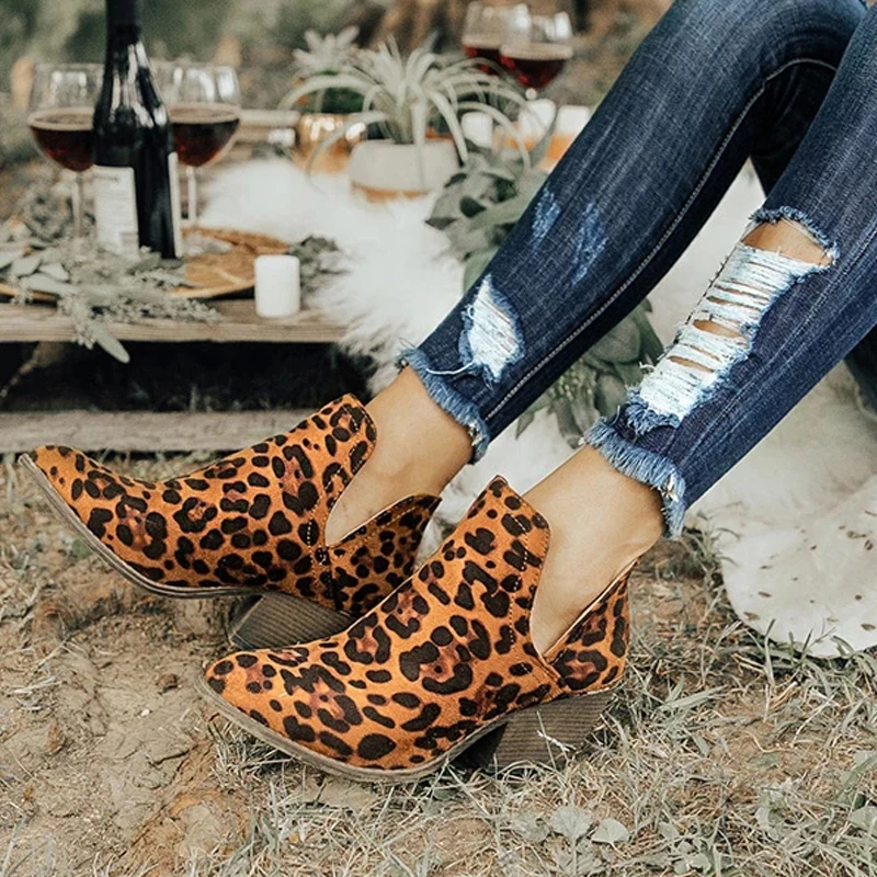 

MoneRffi Leopard Women Single Boots Ladies Pointed Boots Fashion Wear Booties Autunm and Winter Shoes Booties Feminina Bota