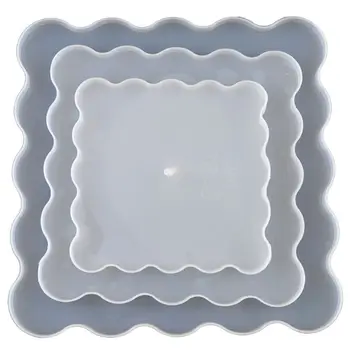 

3 Tier Irregular Square Cake Fruit Food Disc Big Plate Stand Resin Casting Mold N58F