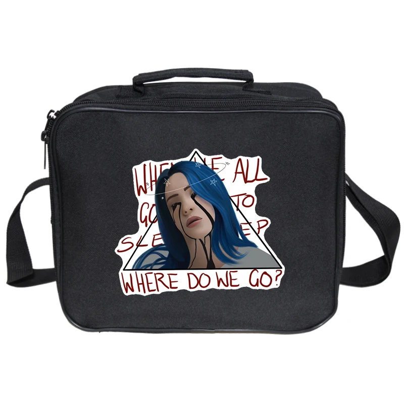 Модные детские сумки для обеда Billie Eilish, женская и мужская сумка для свежего хранения, изолированная Термосумка, сумка для еды, напитков, пикника, мужская сумка Bento Box
