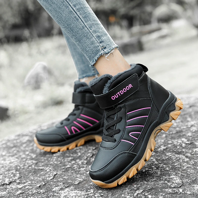 STS Women's Winter Snow Boots Keep Warm Ankle Boot Women's Outdoor Hiking Shoes Women With Fur Winter Ladies Sneakers Lace-Up