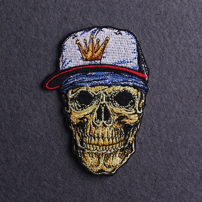 

Hat/Skull Patch Iron On Patches For Clothes Applique Jacket Badge Skeleton Patches Embroidered Patch For Clothing Stripe Sticker