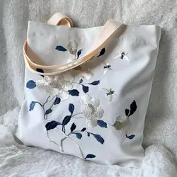 2022 New Luxury Designer Fashion Women large capacity floral embroidery Handbag canvas Linen Shopping Shoulder Tote Bag