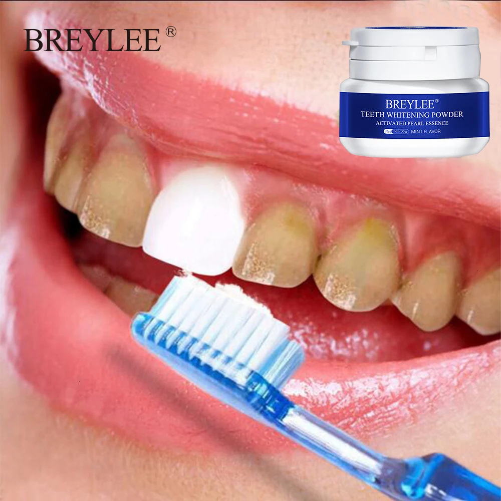 BREYLEE Teeth Whitening Powder Remove StainsPlaque Cleaning Hygiene Bleaching Dental Toothpaste Tools Oral White Teeth Care 30g
