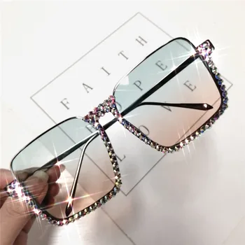 

ORELDIA Diamond Sunglasses Women Fashion Half Rimless Half Crystal Frame Transparent Glasses Gradient Clear Lens Female Eyewear