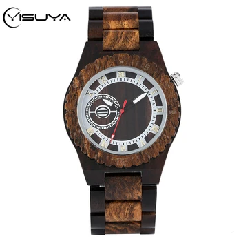 

YISUYA Full Wooden Watch Men's Watches Natural Full Wood Bangle Folding Clasp Men's Watches Luxury Retro Ebony Wooden Wristwatch