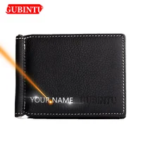 Name Engraving Money Clip Mini Wallets Genuine Leather Male Purse Mini Vintage Slim Wallets 1