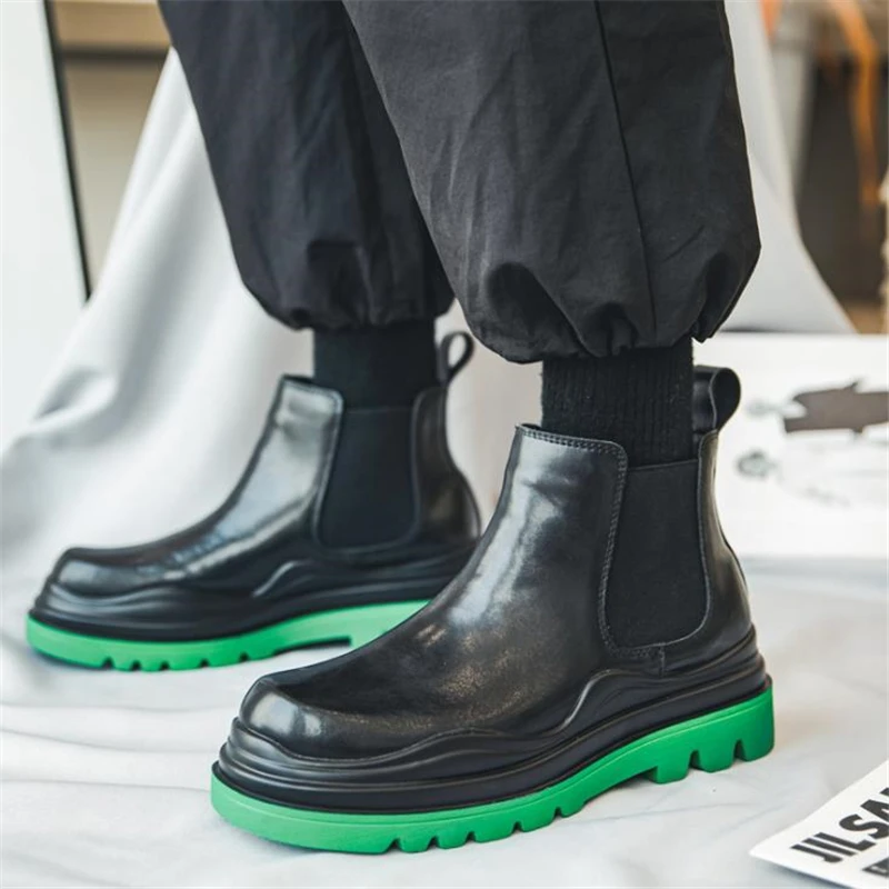 Botas tobilleras de auténtica para hombre, botines Retro informales estilo Chelsea, botas con plataforma|Botinas| - AliExpress