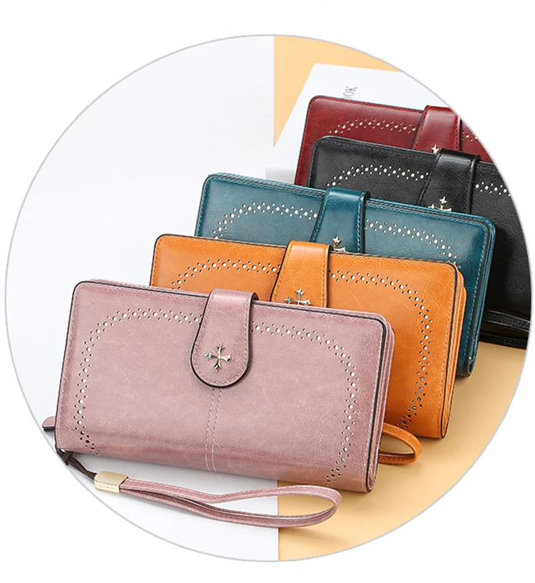 2020 Large Women Wallets Name Engraving Hollow Out Long Wallet Fashion Top Quality PU Leather Card Holder Wallet For Women