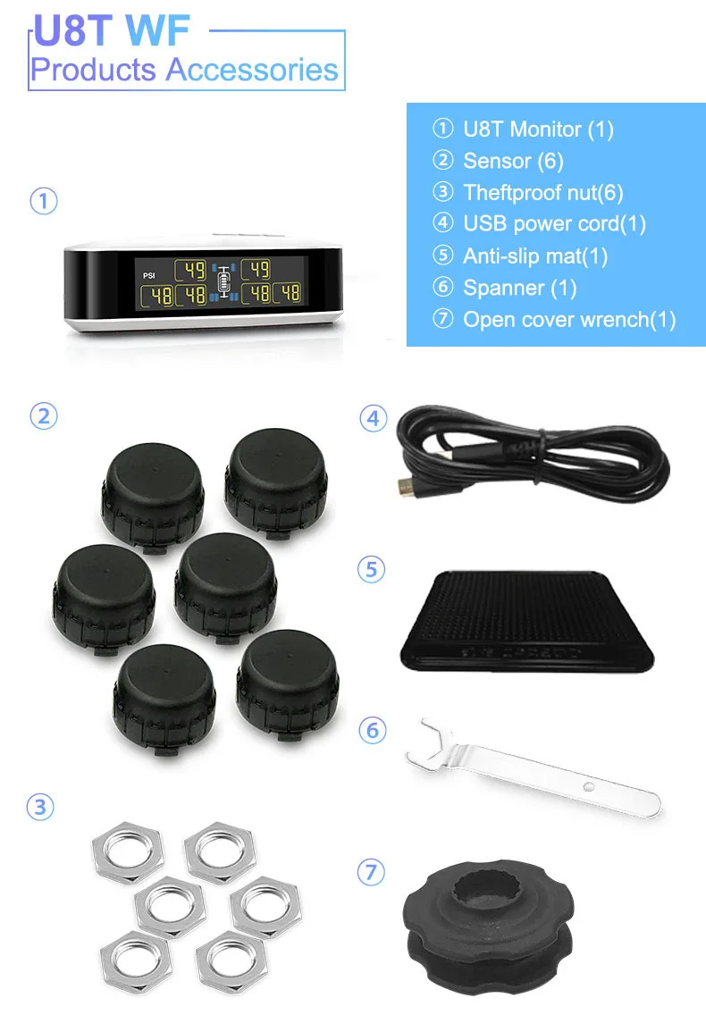 TPMS Автомобильная беспроводная система контроля давления в шинах Truack для шины RV 6 колес ЖК-дисплей с 6 внешними датчиками