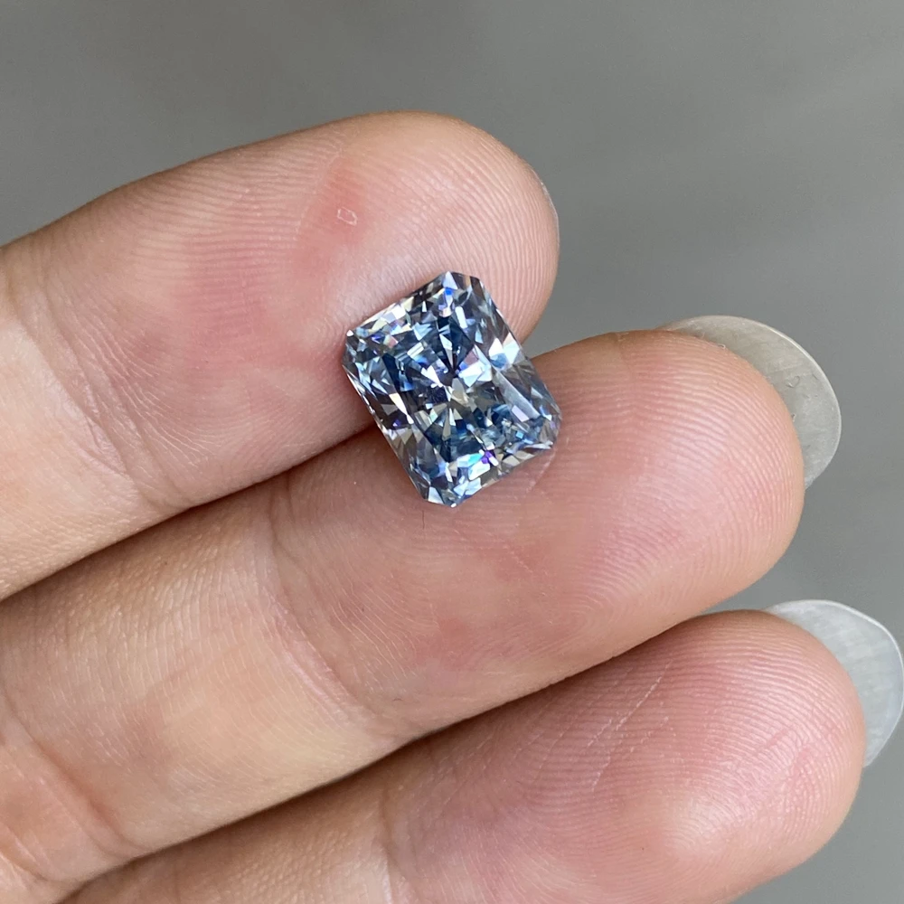 Meisidian New Color 8x10mm 4 Karat Loose Radiant Cut Moissanite Deep Blue Diamond Price Per Carat