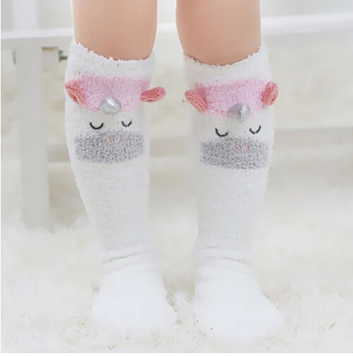 unicorn Новые детские чулки с единорогом для малышей Нескользящие хлопковые коралловые флисовые длинные чулки зимние теплые колготки с рисунком От 1 до 5 лет - Цвет: unicorn