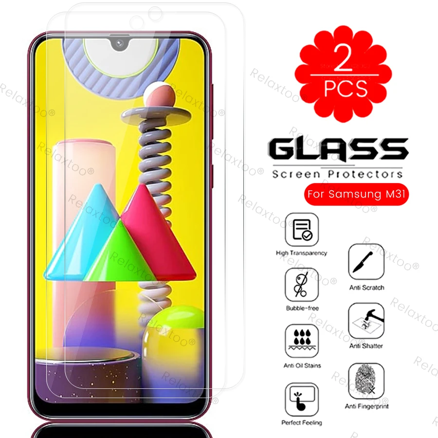 

2Pcs smsung m 31 glass screen protector tempered glas for samsung galaxy m31 2020 sm-m315f/ds 6.4'' phone armor protection films
