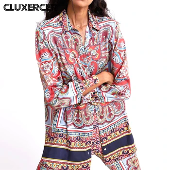 

2020 Vintage Print Women's Shirt Blouse Button Long Sleeve Streetwear Shirts Casual Chic Blouses Tops Female Blusa Camisas Mujer