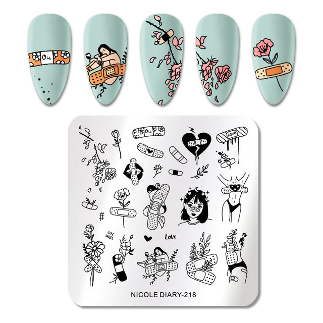 DIARY Leaves Nail Stamping Plates Abstract Flower Line Dot Point Image Stamp Templates Printing Stencil Tools