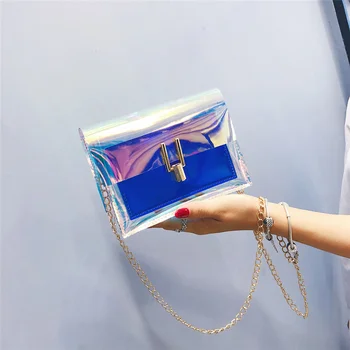 

Luxury Design Fashion Women Bags 2020 Hot Sale New Transparent Ladies Shoulder Bags Laser Buckle Messenger Bag Small Square Bag