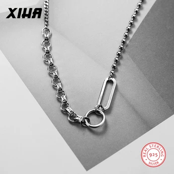 

XIHA 925 Sterling Silver Geometric Round Choker Necklace Women Beads Link Chain Korean Style Statement Fashion Jewelry