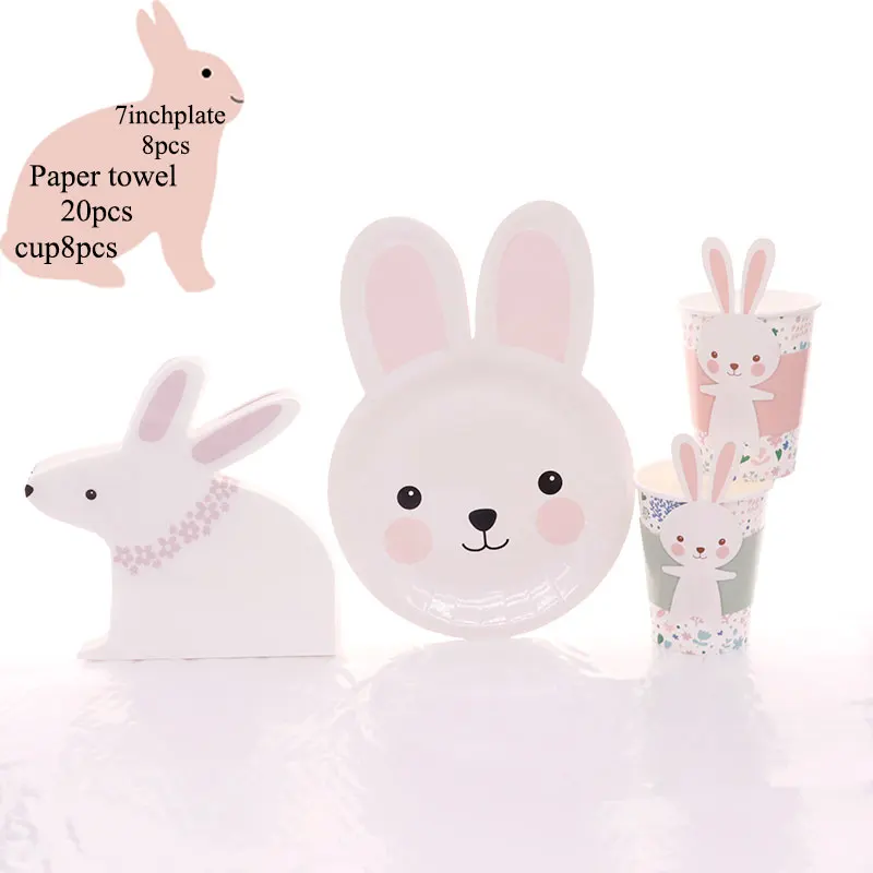8 шт./одноразовые бумажные десертные бумажные стаканчики с пасхальным Кроликом, вечерние принадлежности для торта, посуда для украшения детского дня рождения - Цвет: Three-piece